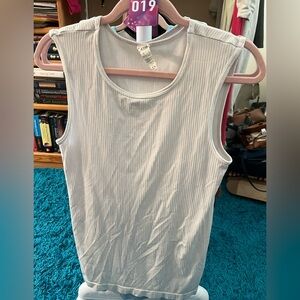 ZYIA Active Women’s Fitted White Stretchy Ribbed Parallel Tank Top